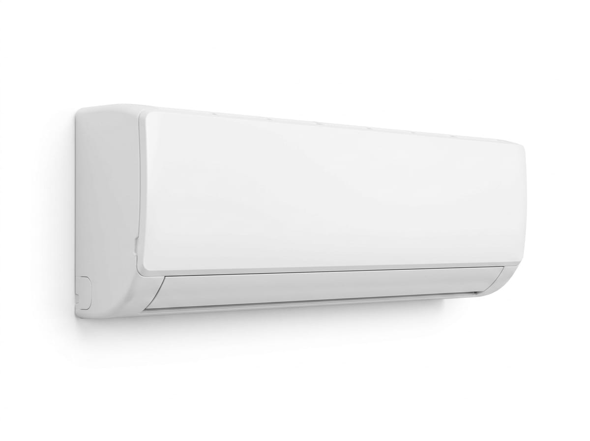 Unidade evaporadora de ar-condicionado split hi-wall branca, de parede, com o painel frontal fechado